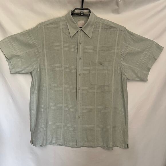 Saddlebred Linen Blend Button Men Shirt XL Sage Preppy Coastal Granpa Windowpane - Picture 3 of 12